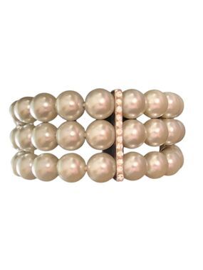 Gray Faux Pearl Bracelet with Rhinestone Accents
